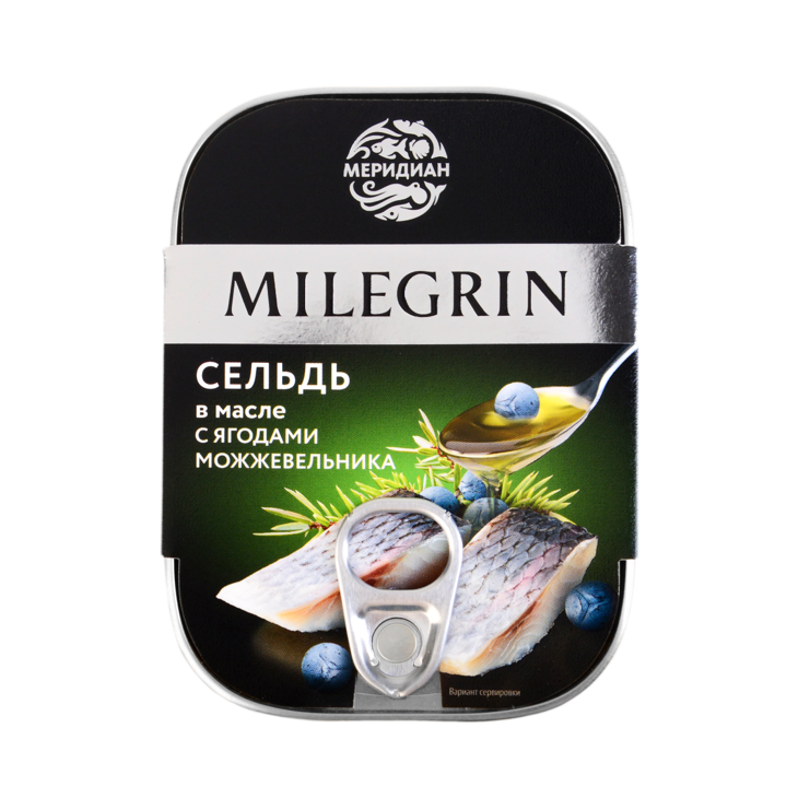 Сельдь филе-кусочки в масле с ягодами можжевельника Milegrin