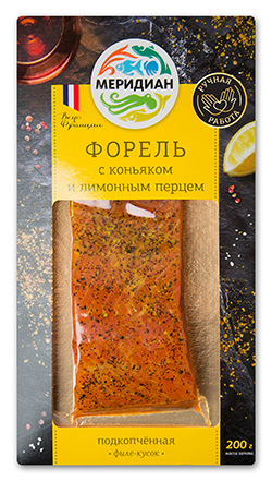 TROUT SMOKED FILLET WITH COGNAC AND LEMON PEPPER, GRAVADLAX, 200 G