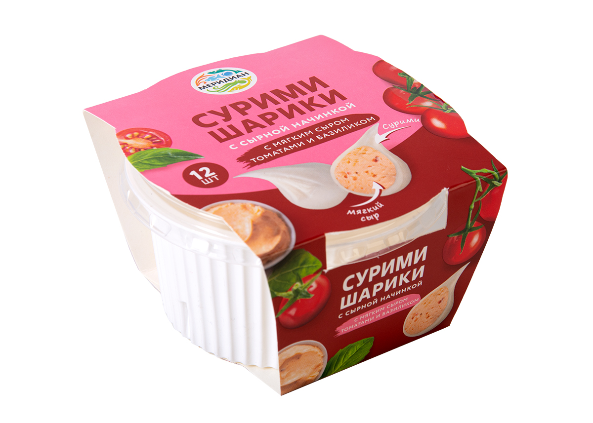 Surimi balls with tomato and basil